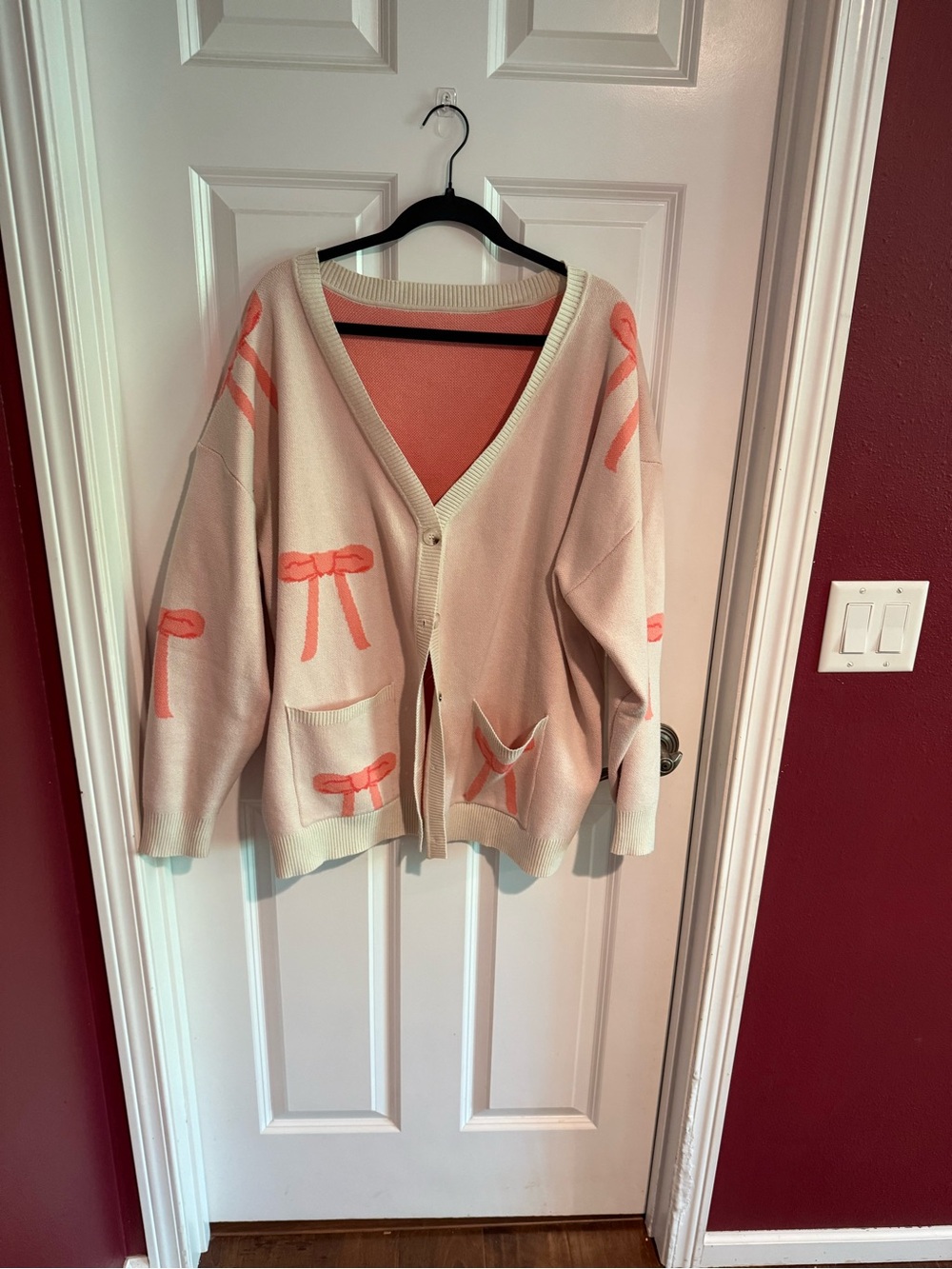 SHEIN Cream Cardigan with Coral Bow Details